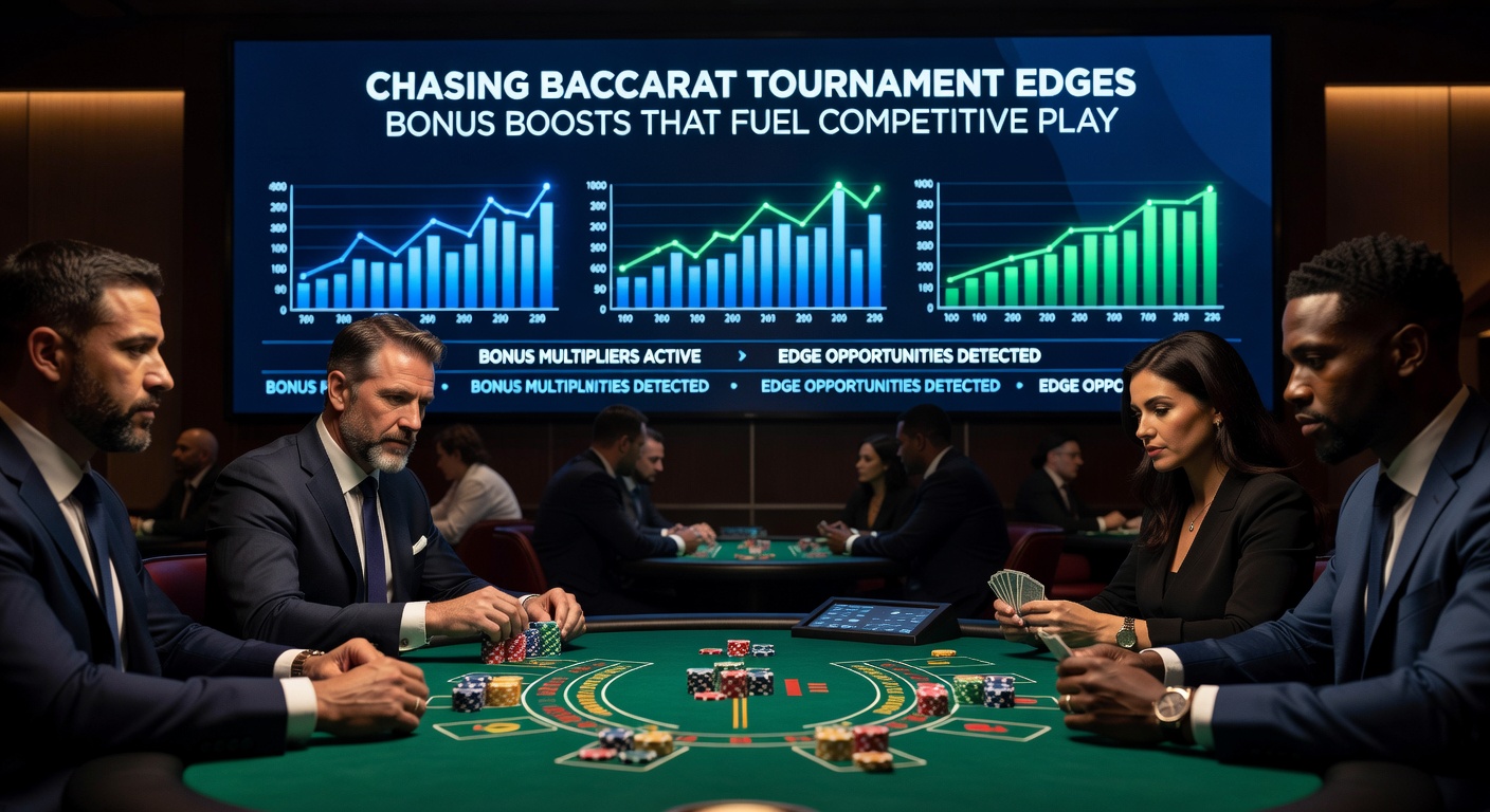 Digital leaderboard from an online baccarat tournament, showing top players with bonus-enhanced stacks leading the pack