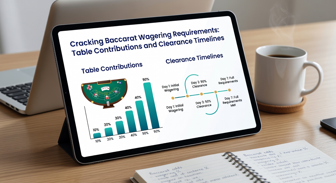 Close-up of a baccarat scorecard with timeline clocks and contribution graphs superimposed, showing progression from bonus claim to clearance