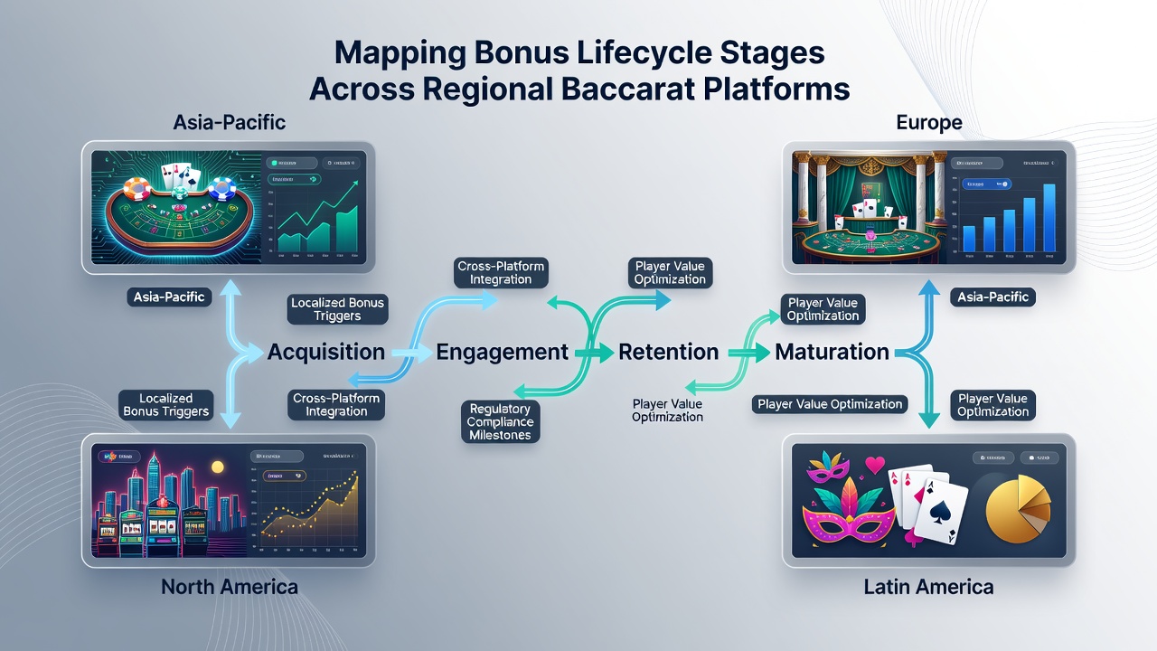 Chart illustrating retention stage variations in baccarat bonus programs across global regions