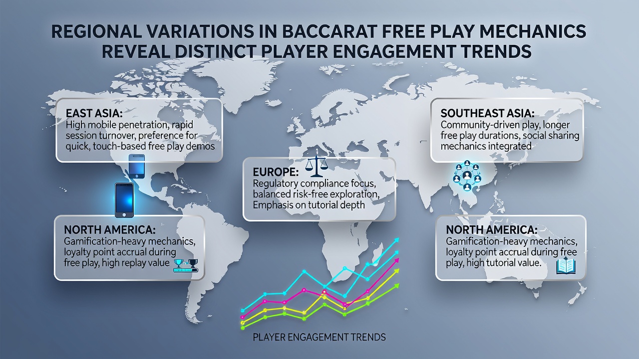 Comparison chart of player engagement metrics across baccarat free play regions in 2026