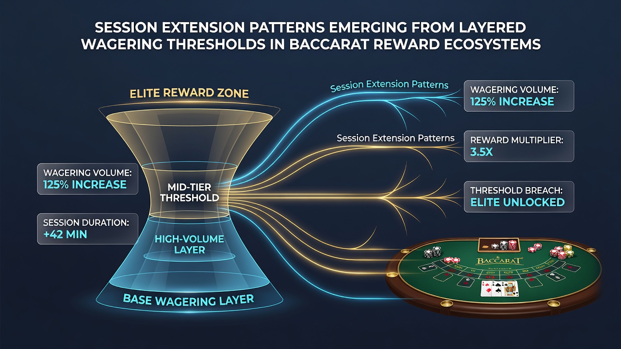 Data visualization of baccarat session lengths increasing at each wagering threshold layer